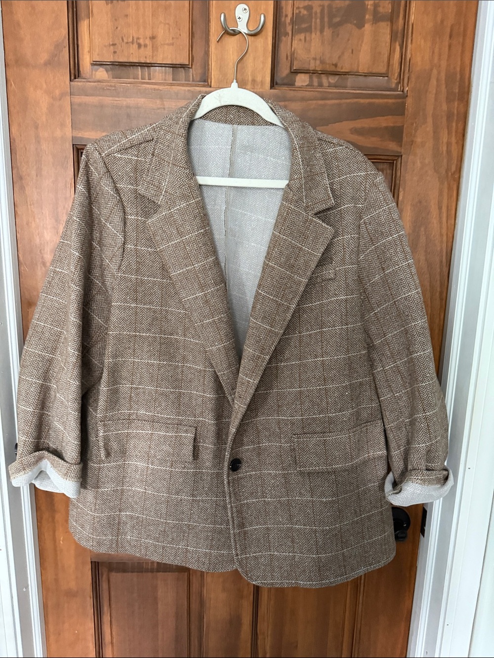 SHEIN Brown Windowpane Plaid Single-Button Blazer